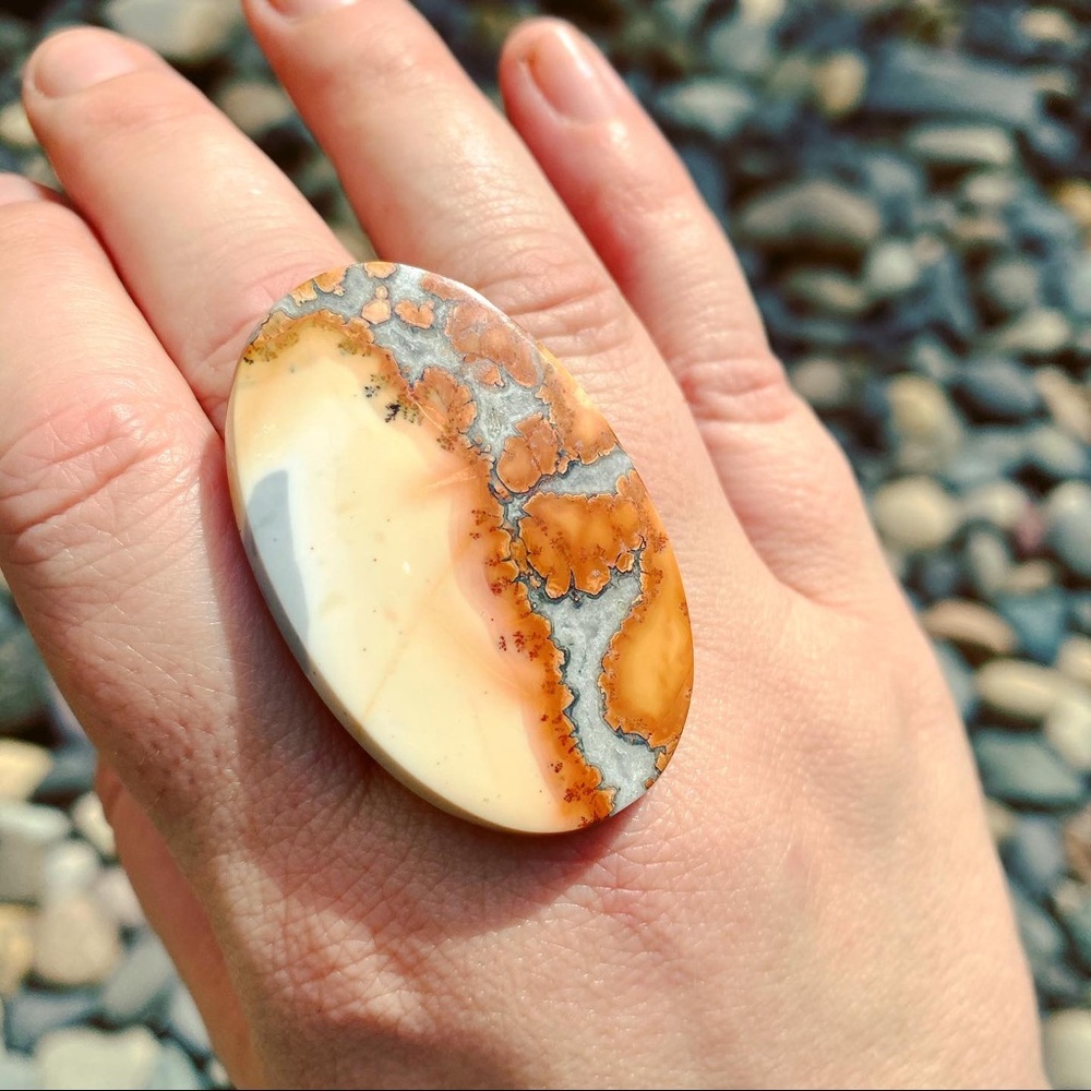 XL Maligano Jasper hammered sterling silver ring